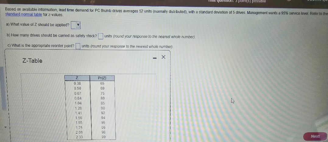 nt(s) possible Based on available information, lead time demand for PC thumb