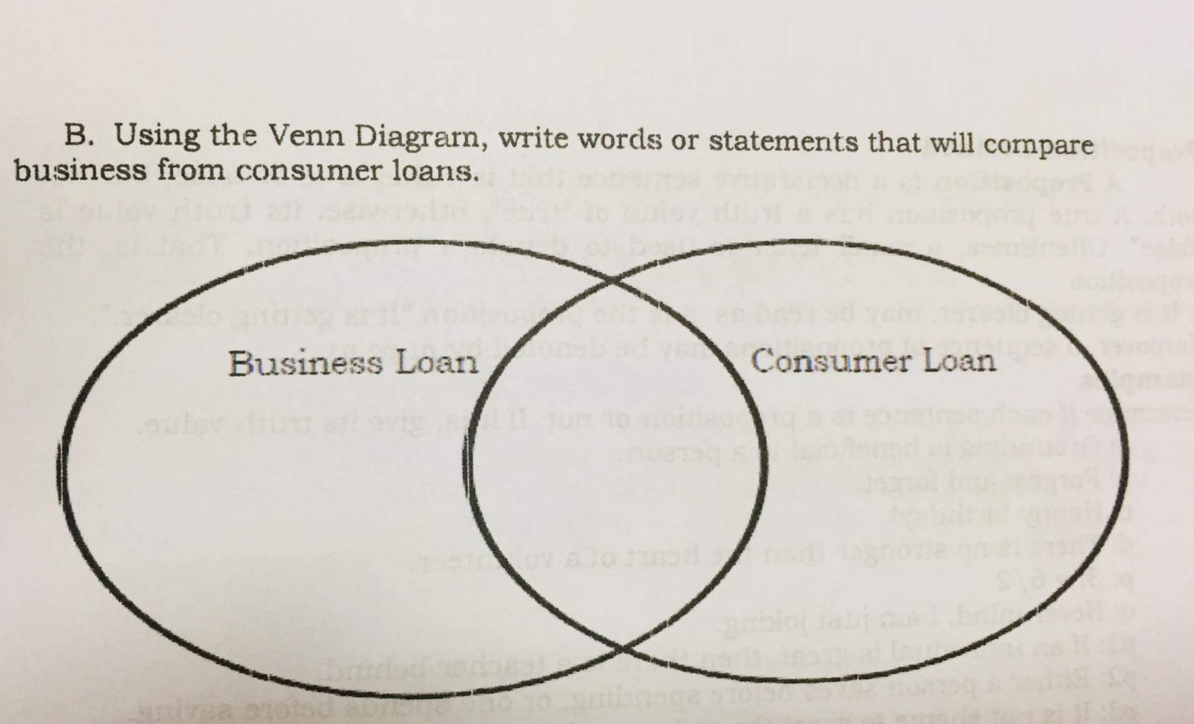 illustrates a business loan or a consumer loan. Write BL if the