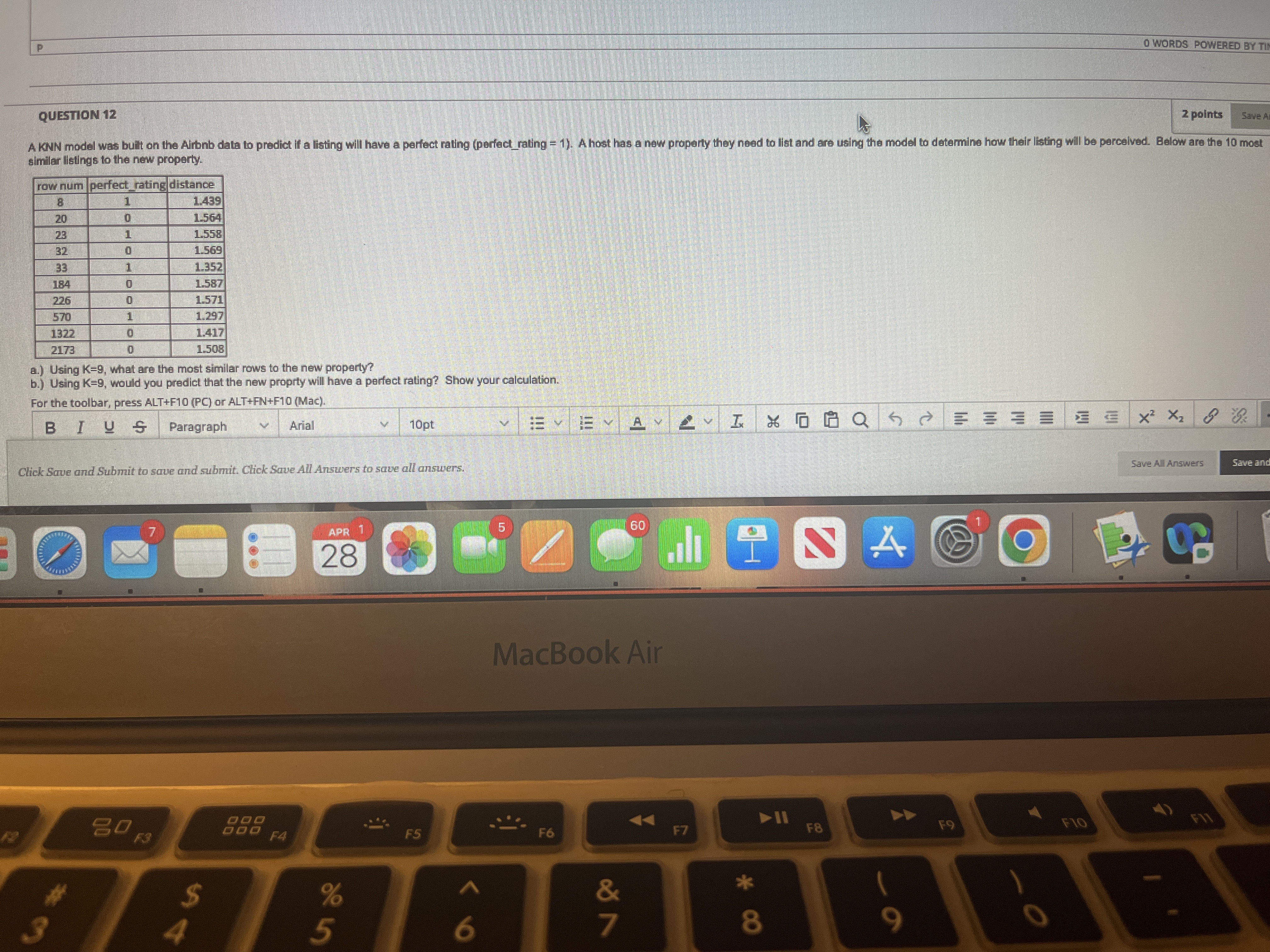 0 WORDS POWERED BY TIM QUESTION 12 2 points Save Ar A