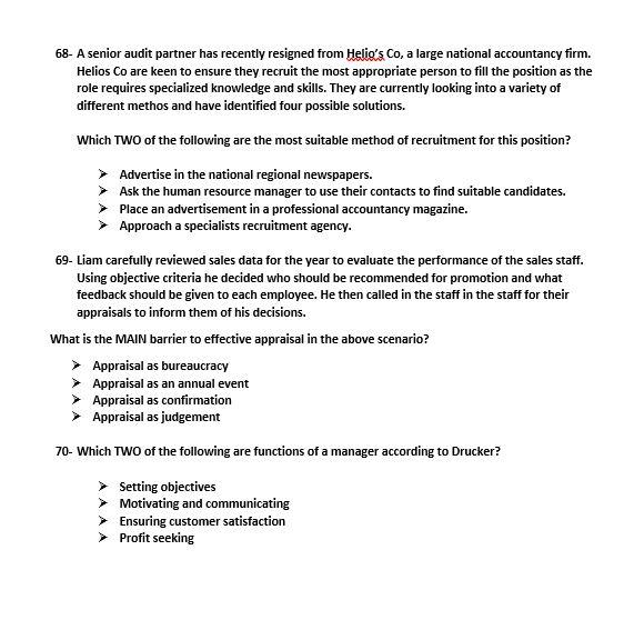 68- A senior audit partner has recently resigned from Helio's Co, a