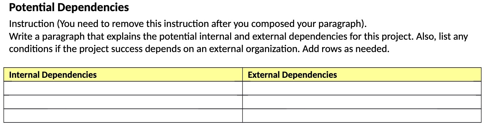 Potential Dependencies Instruction (You need to remove this instruction after you composed