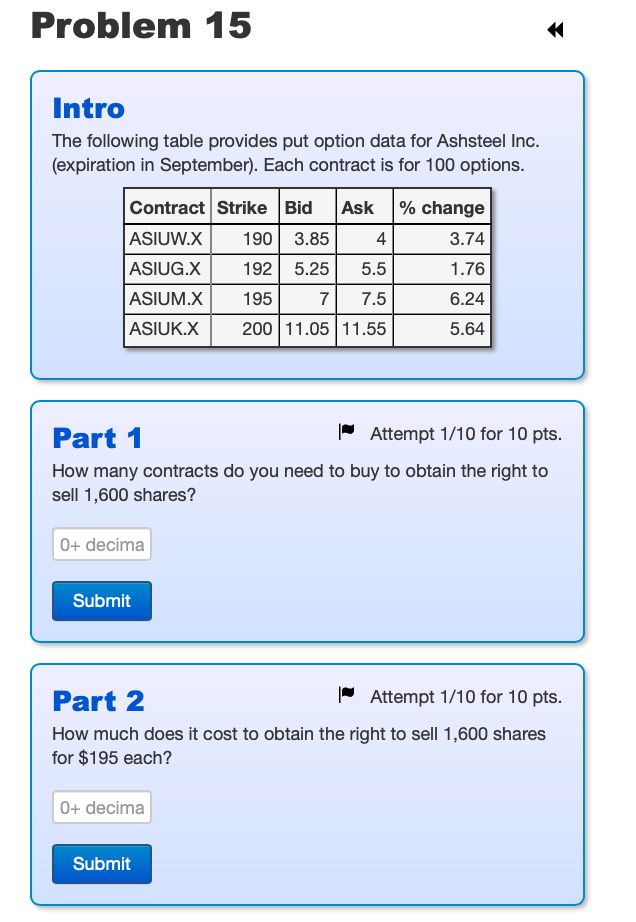 for $17.4. Part 1 What is the intrinsic value of the option?
