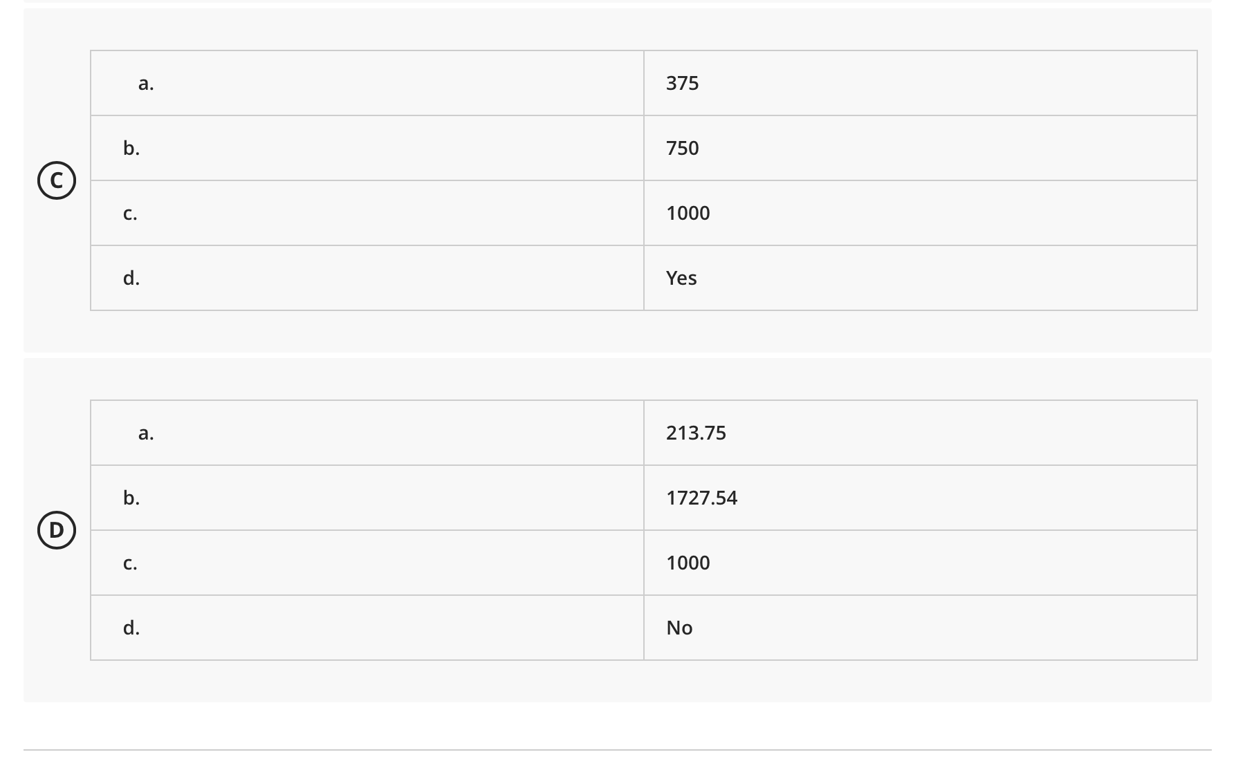 (C b. C. d. b. C. d. a. 375 750 1000 Yes