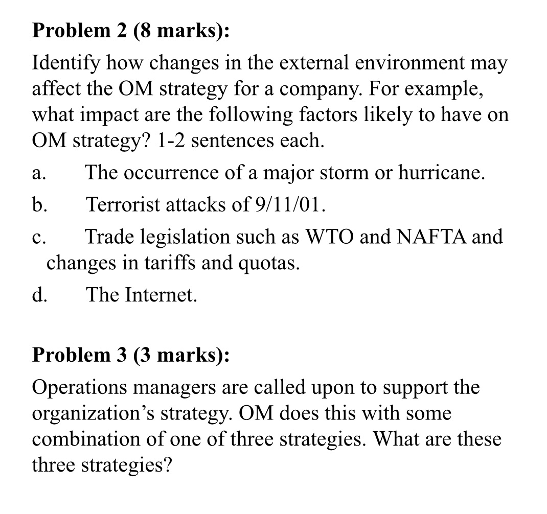 Problem 2 (8 marks): Identify how changes in the external environment may