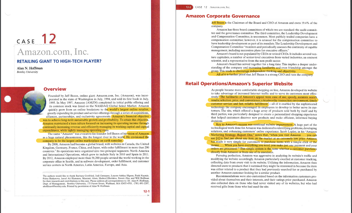 CASE 12 Amazon.com, Inc. RETAILING GIANT TO HIGH-TECH PLAYER? Alan N. Hoffman