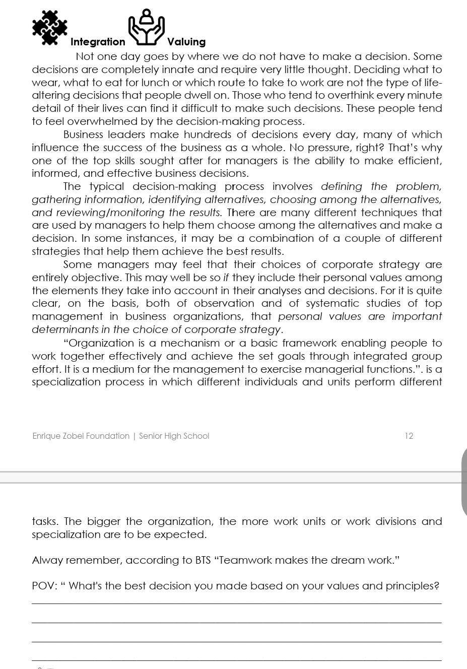 or Horizontal Organization Structure .Write VOR & HOR on the space provided.