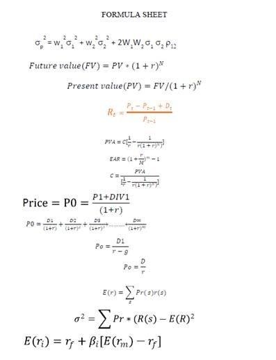 FORMULA SHEET Future value (FV) = PV (1+r) Present value (PV) =