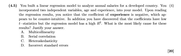 (4.5) You built a linear regression model to analyze annual salaries for