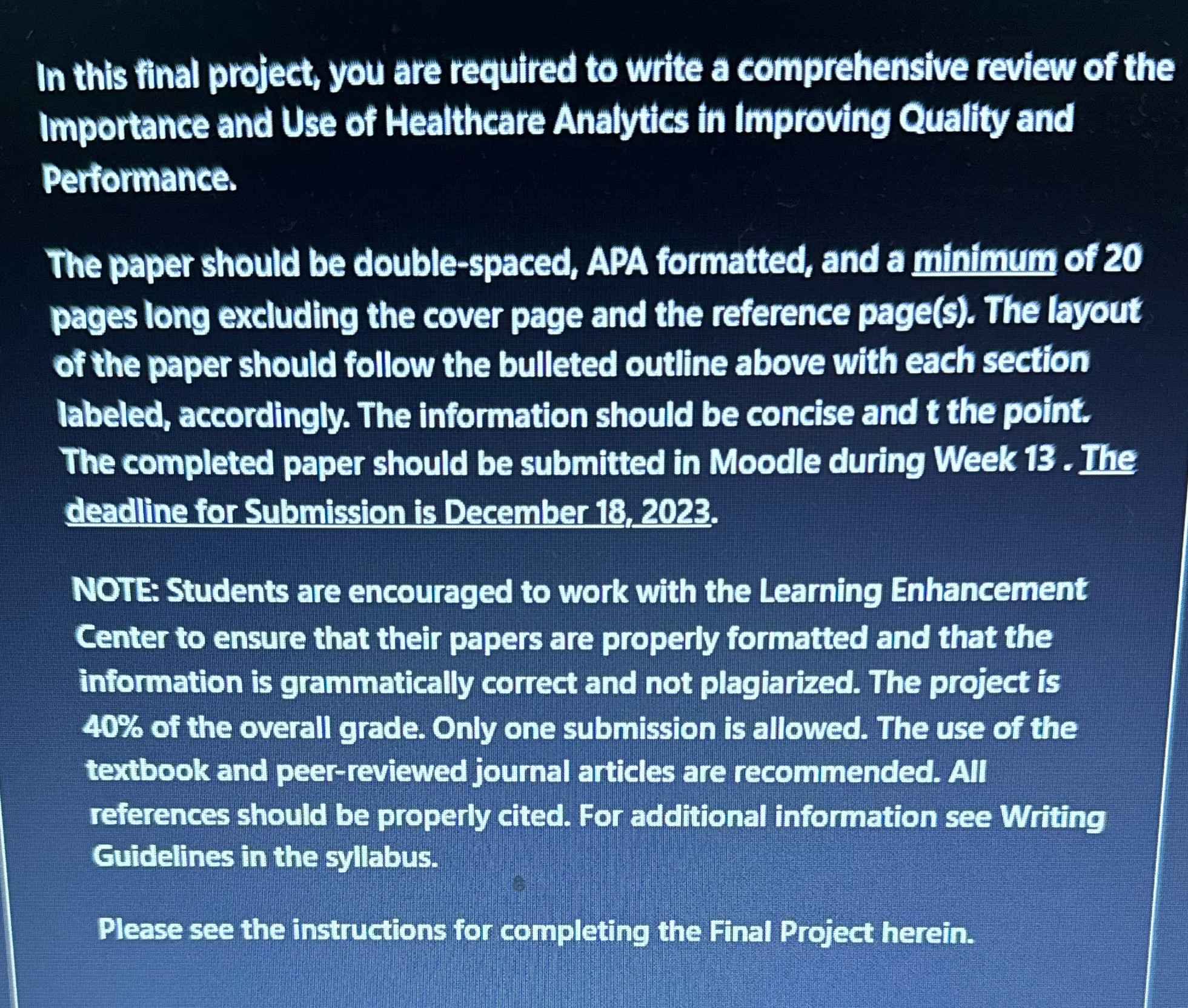 In this final project, you are required to write a comprehensive review