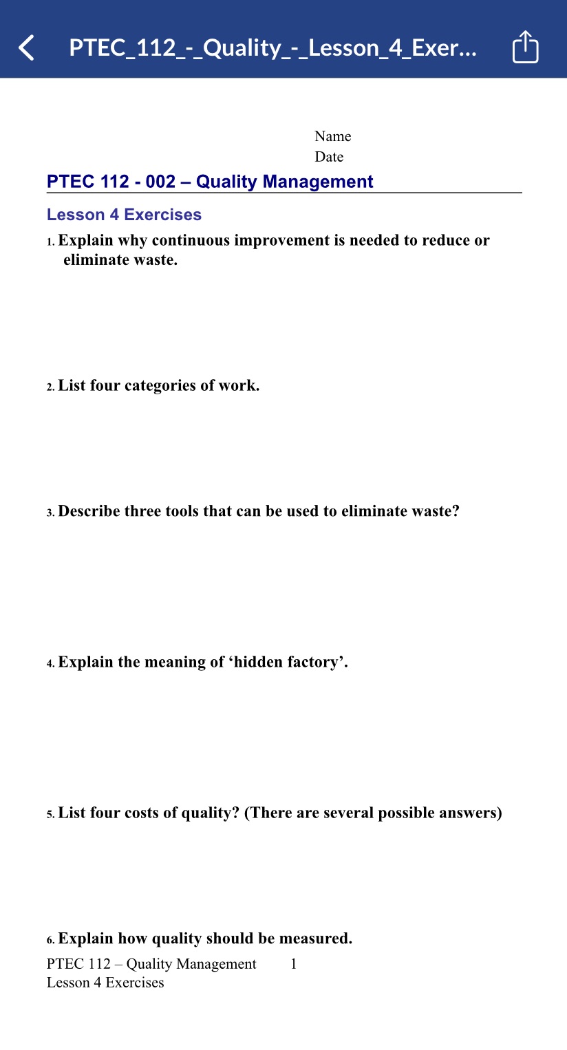 < PTEC 112- Quality - Lesson_4_Exer... Name Date PTEC 112-002 - Quality