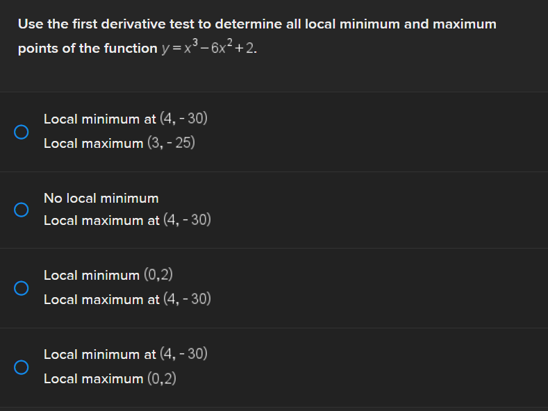 Use the first derivative test to determine all local minimum and maximum
