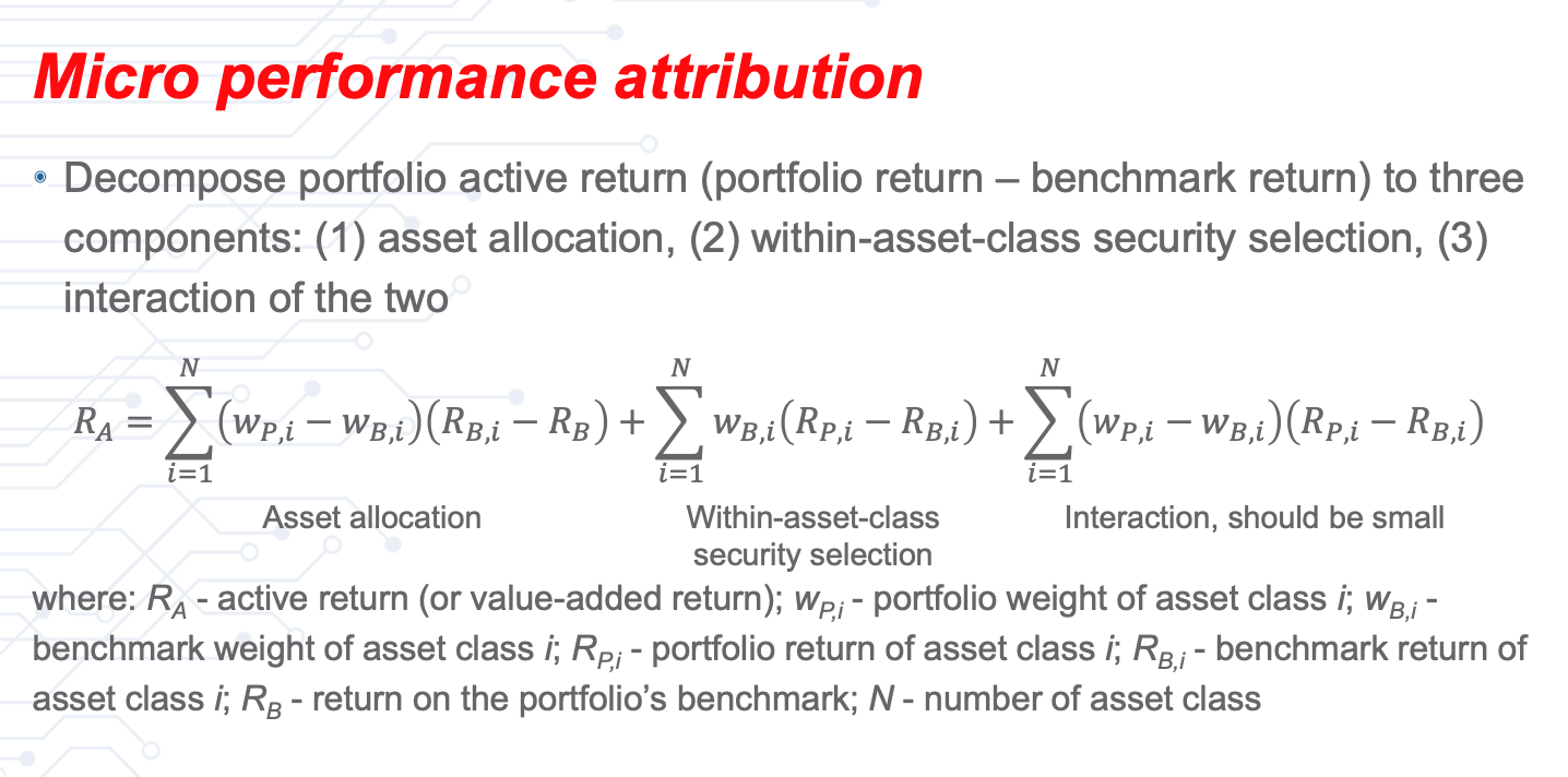 benchmark portfolio: Benchmark Manager A Manager B Weight Return Weight Return Weight