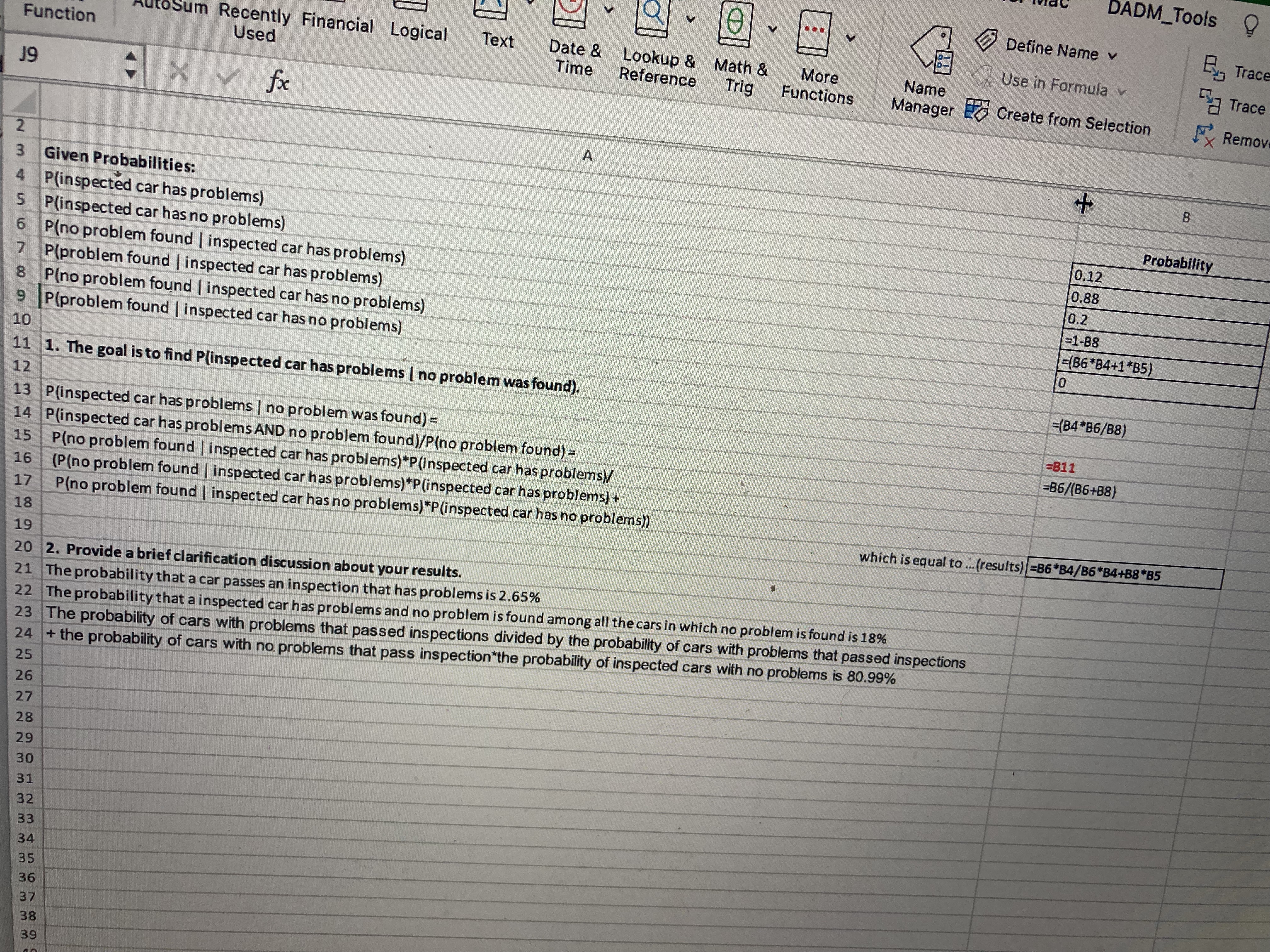 0.12 0.88 0.2 0.096 0.904 0 3 Given Probabilities: 4 P(inspected car