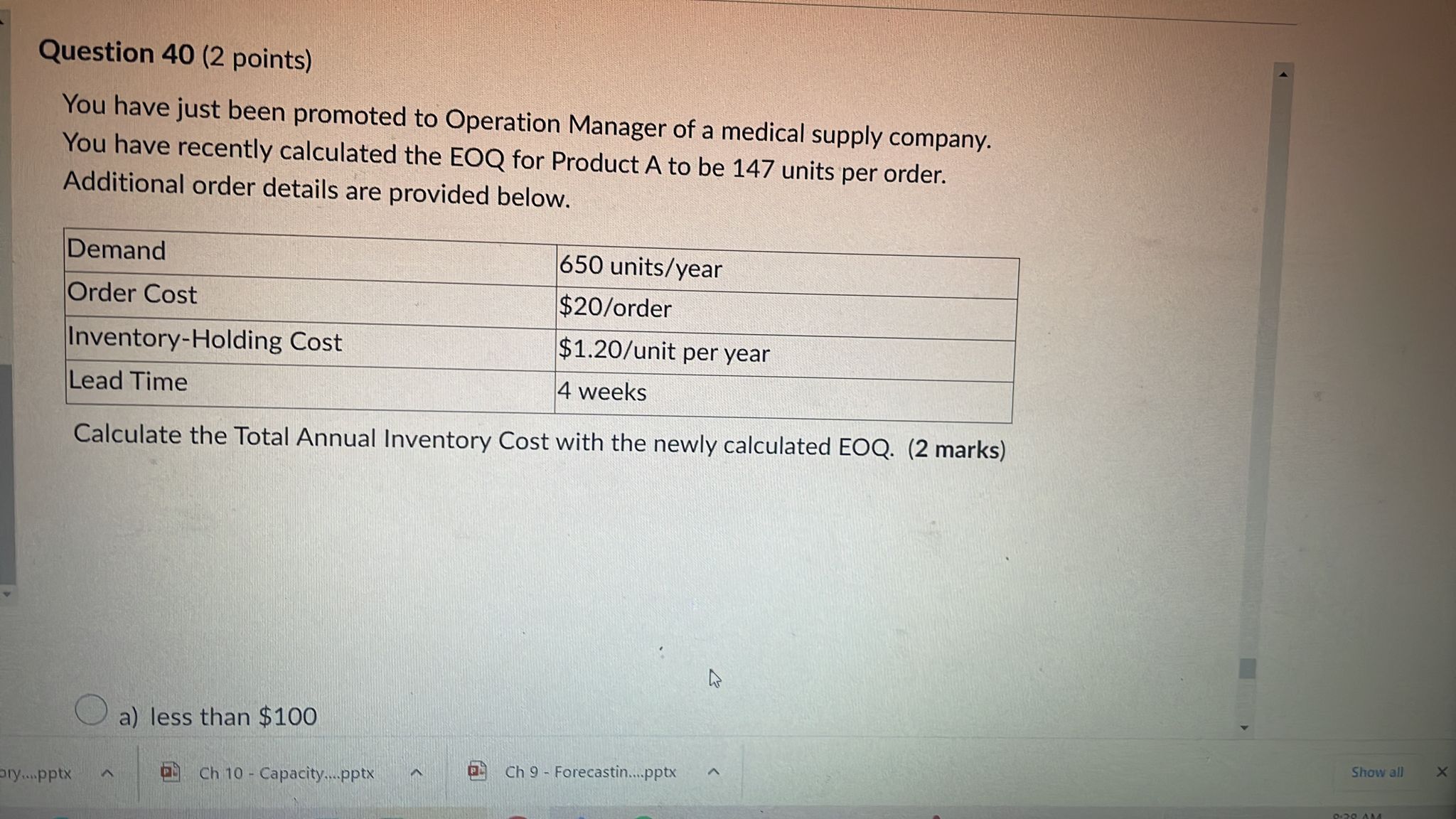 41 Question 41 (2 points) Organic Foods uses the perfect order measurement