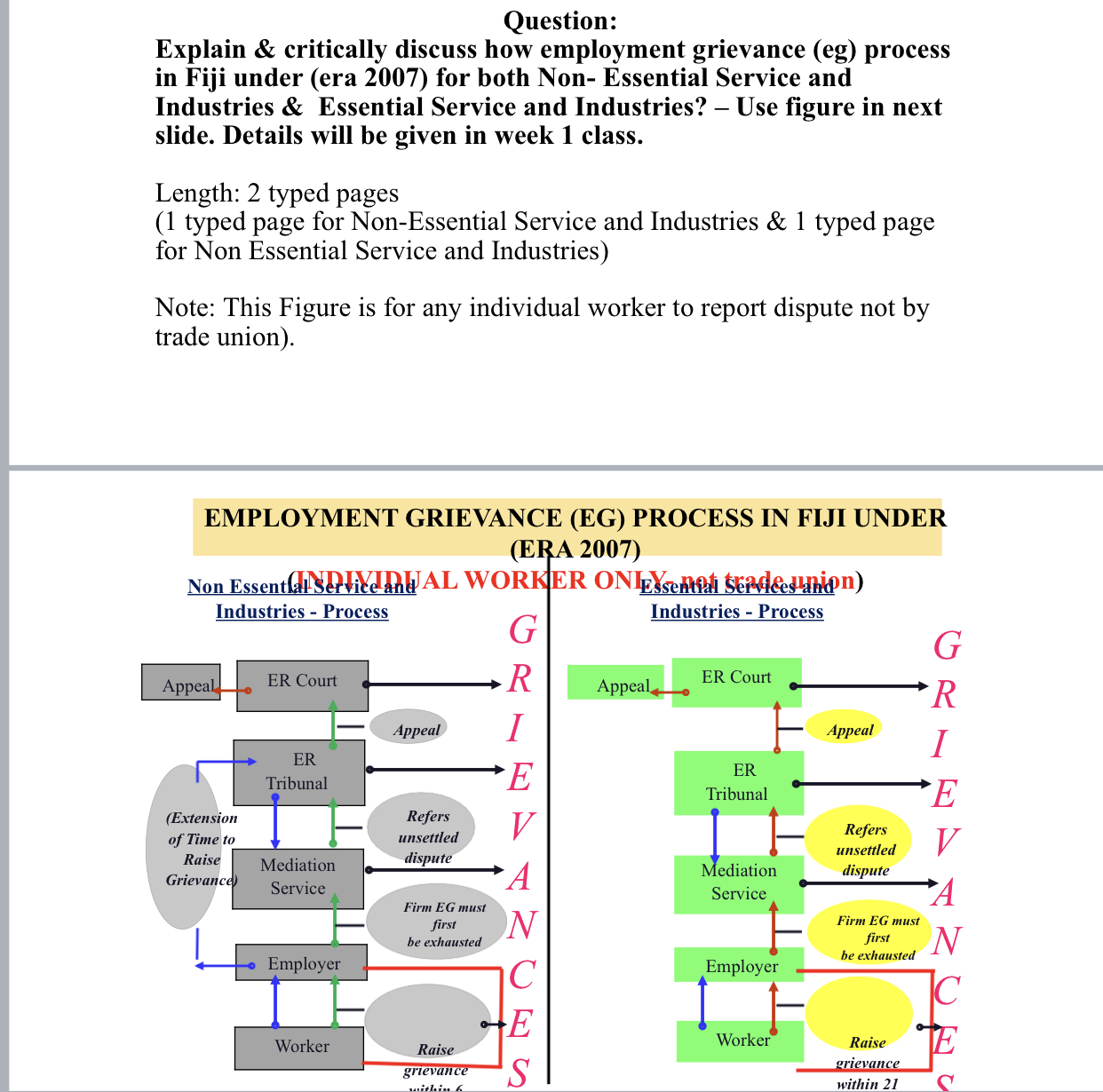 Question: Explain & critically discuss how employment grievance (eg) process in Fiji