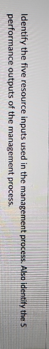 Identify the five resource inputs used in the management process. Also identify