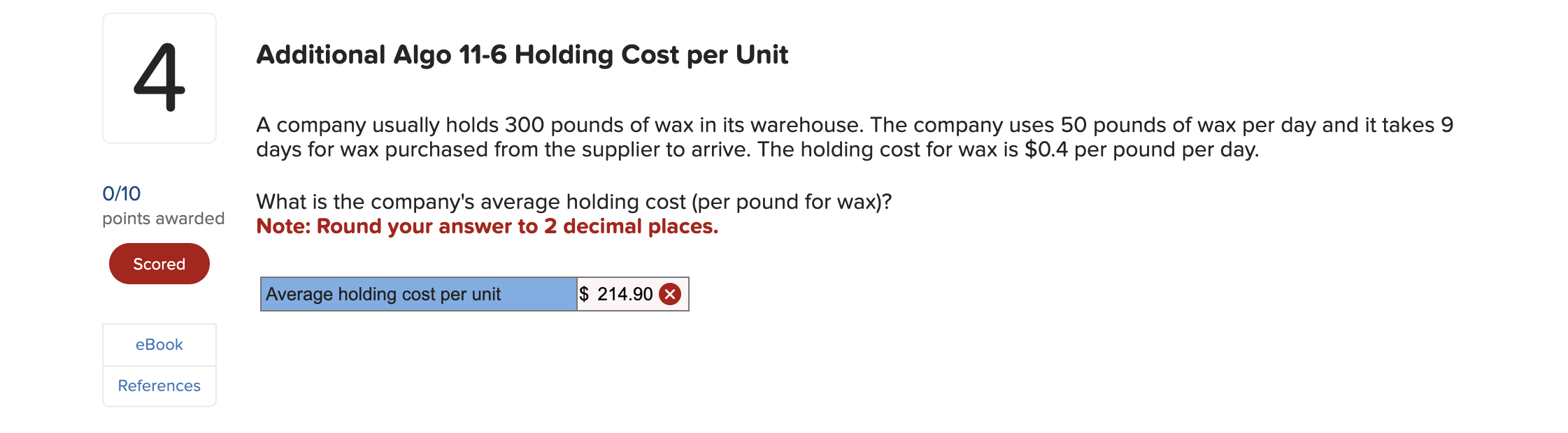 orders supplies every 6 days. The lead time for deliveries is 3