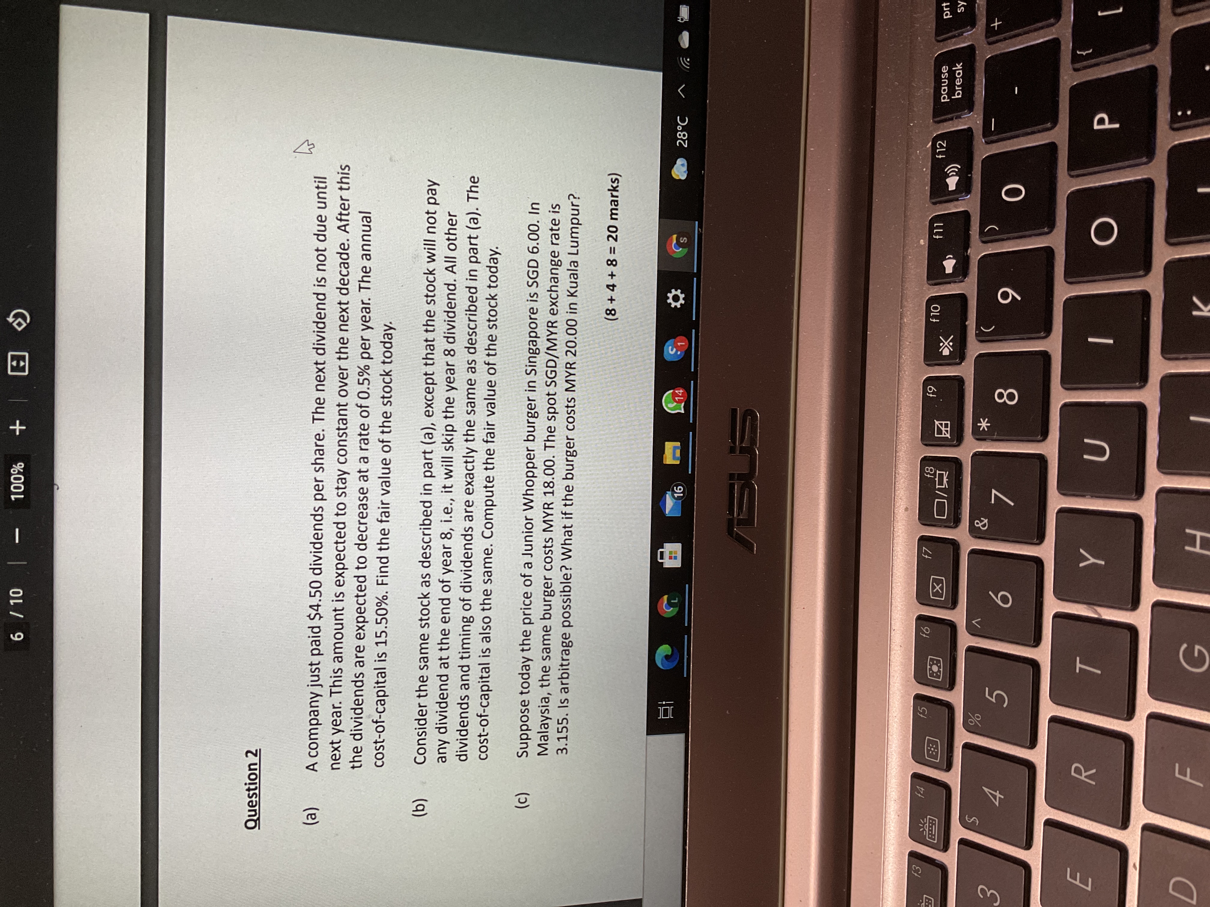 Question 2 6 / 10 | - 100%+ (a) (b) (c) A