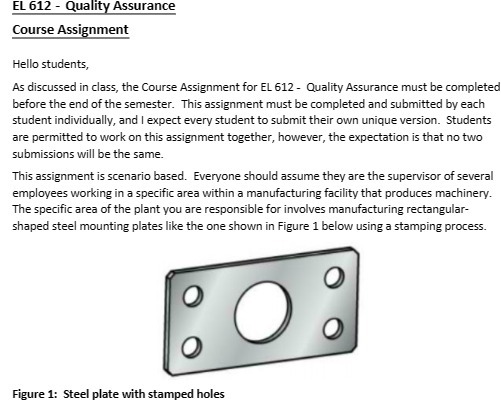 EL 612 - Quality Assurance Course Assignment Hello students, As discussed in
