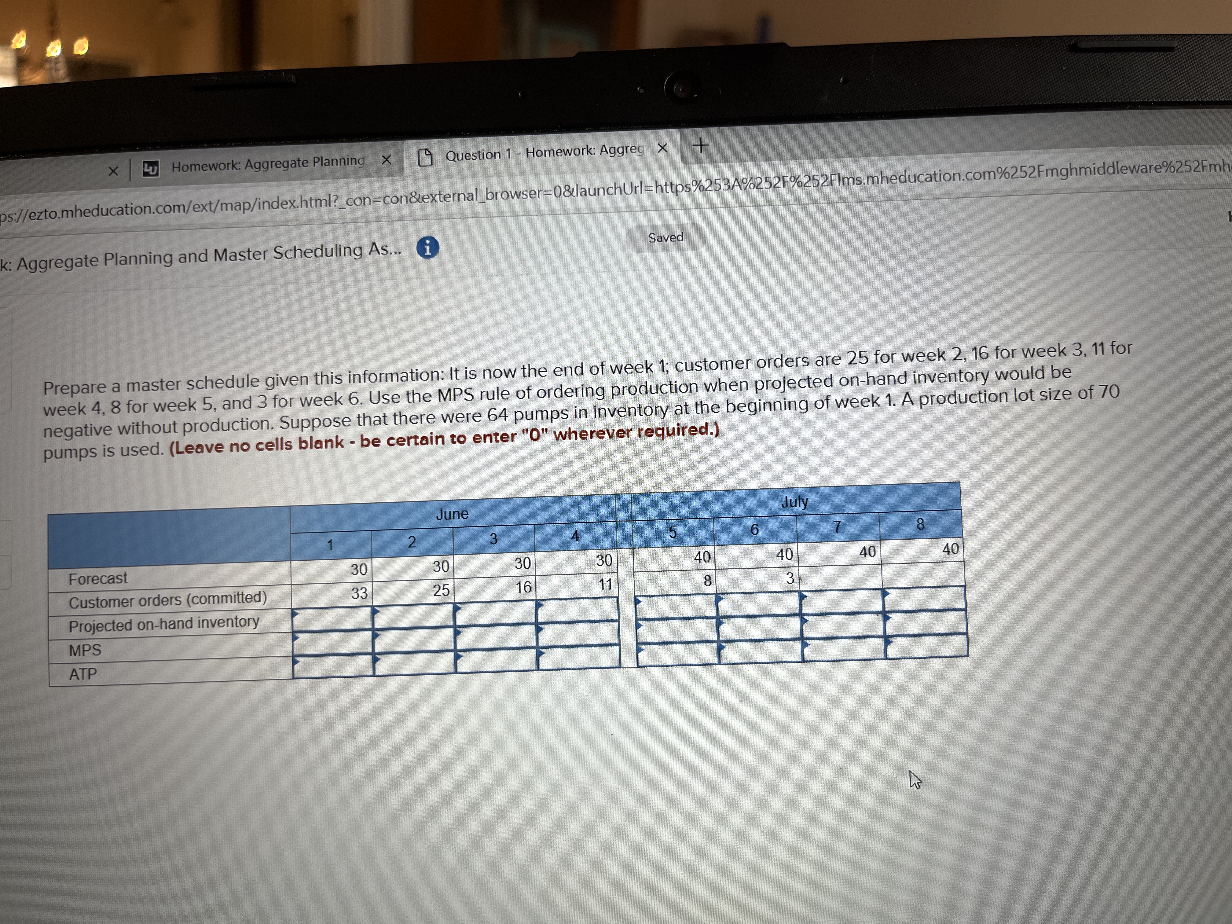Homework: Aggregate Planning X Question 1 - Homework: Aggreg + ps://ezto.mheducation.com/ext/map/index.html?_con=con&external_browser=0&launchUrl=https%253A%252F%252Flms.mheducation.com%252Fmghmiddleware%252Fmh k: