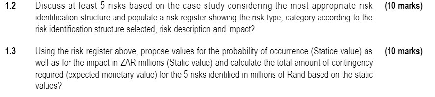 1.2 1.3 Discuss at least 5 risks based on the case study