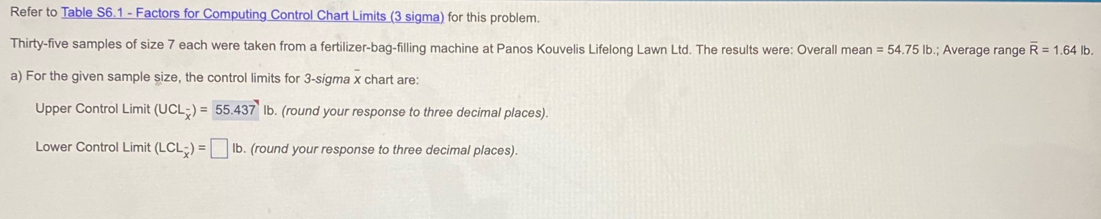 Refer to Table S6.1 - Factors for Computing Control Chart Limits (3
