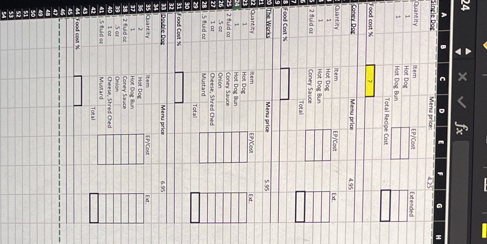 24 xv fx A B C D E F G H Single