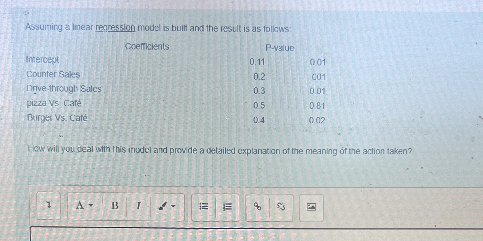 Assuming a linear regression model is built and the result is as