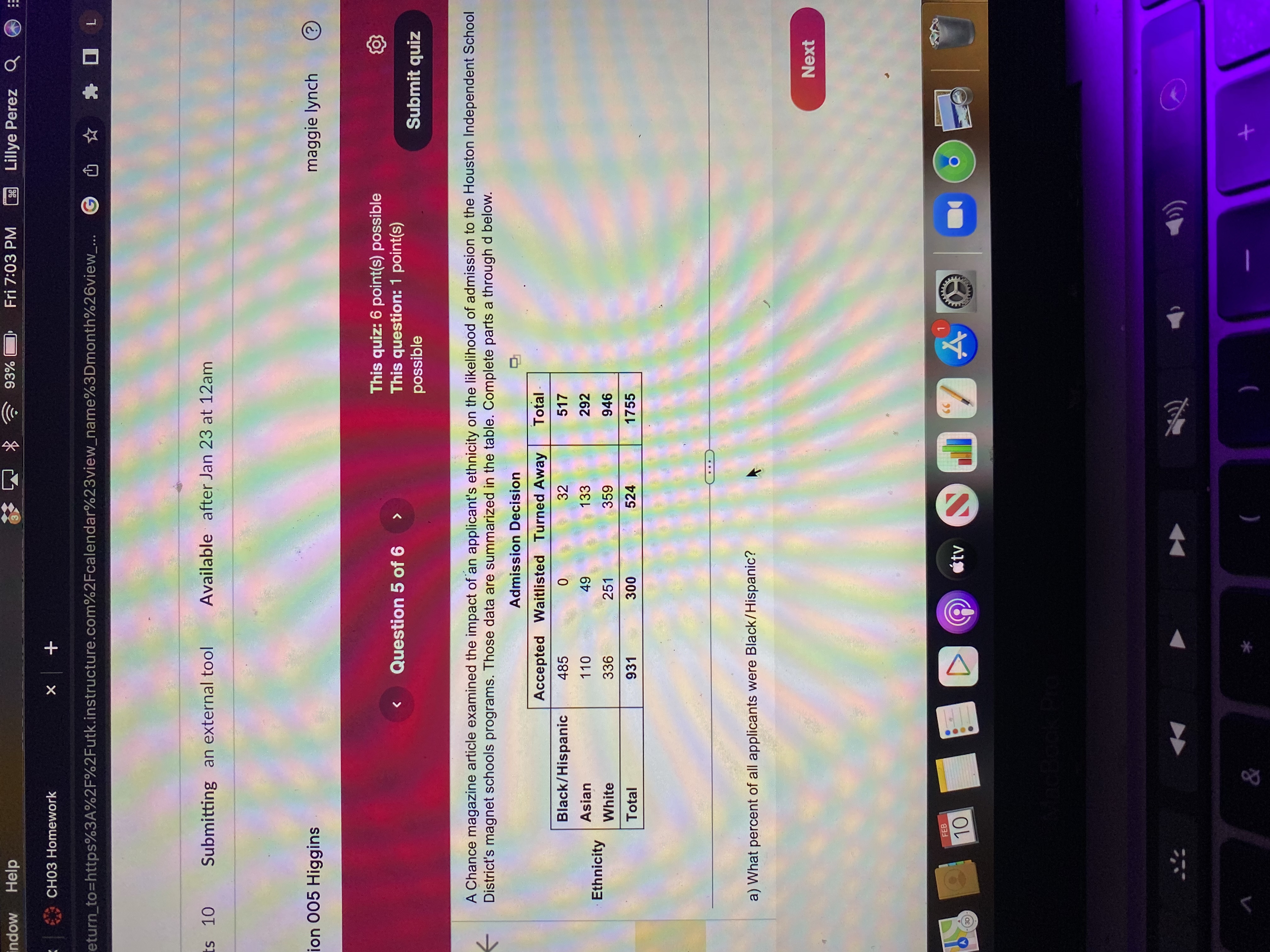 indow Help CH03 Homework x + [ 4 93% Fri 7:03 PM