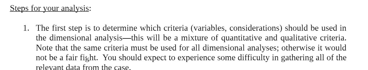 Steps for your analysis: 1. The first step is to determine which