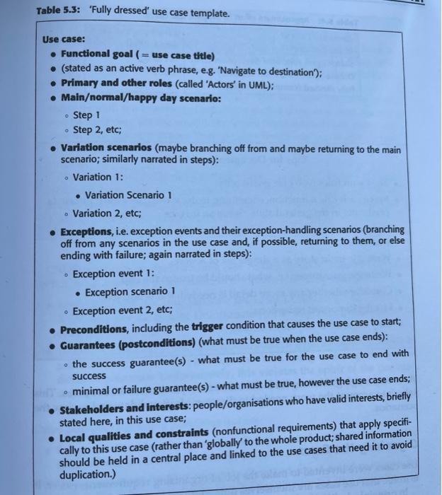 Table 5.3: 'Fully dressed' use case template. Use case: Functional goal (=