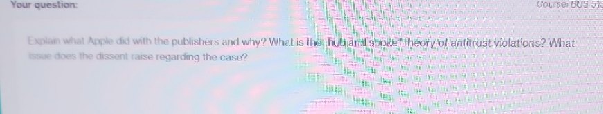 Your question: Course: BUS 515 Explain what Apple did with the publishers