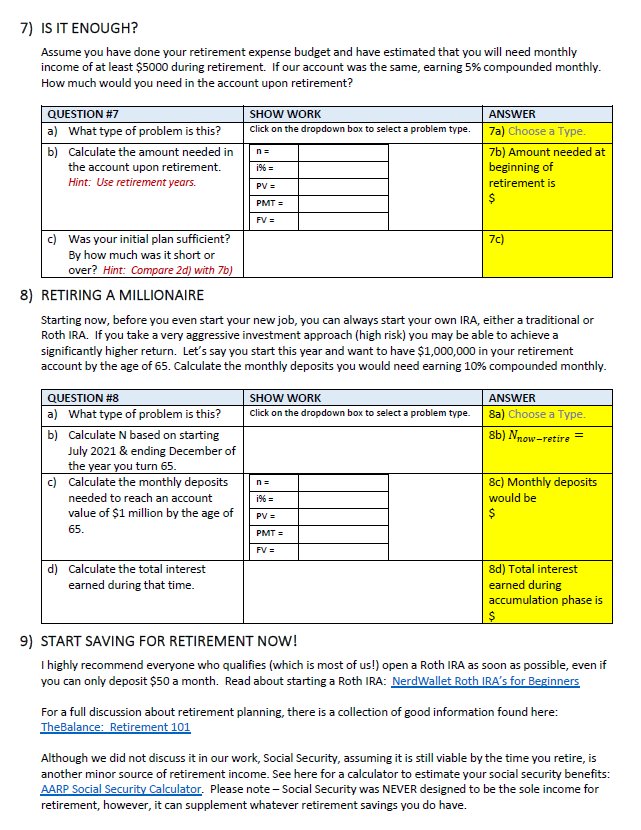 INSTRUCTIONS: Carefully read and follow all directions. Show all steps and calculations
