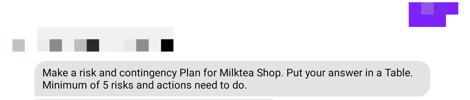 Make a risk and contingency Plan for Milktea Shop. Put your answer