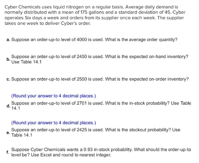 Cyber Chemicals uses liquid nitrogen on a regular basis. Average daily demand