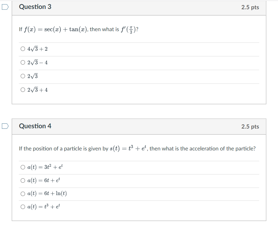 Question 3 If f(x) = sec(x) + tan(x), then what is f'()?