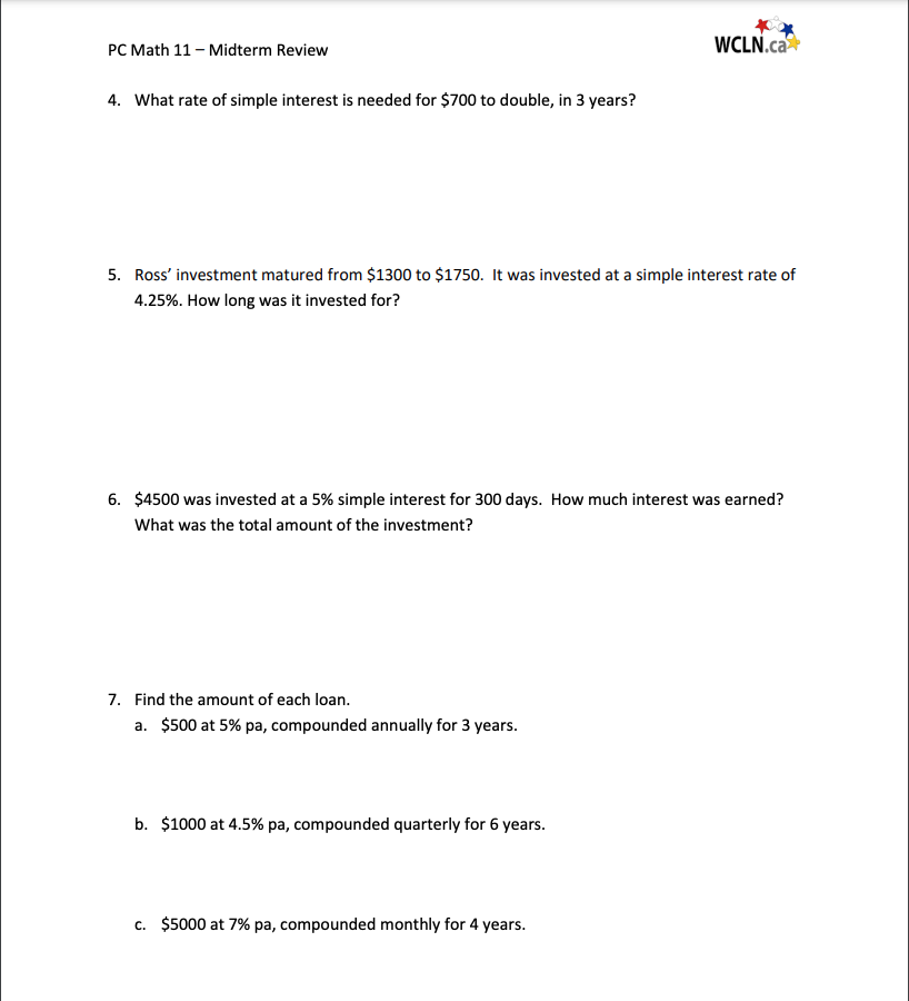 you work through the related lessons. Show ALL of your work as