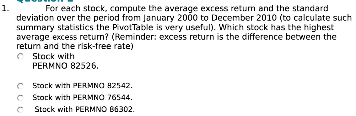 1. For each stock, compute the average excess return and the standard