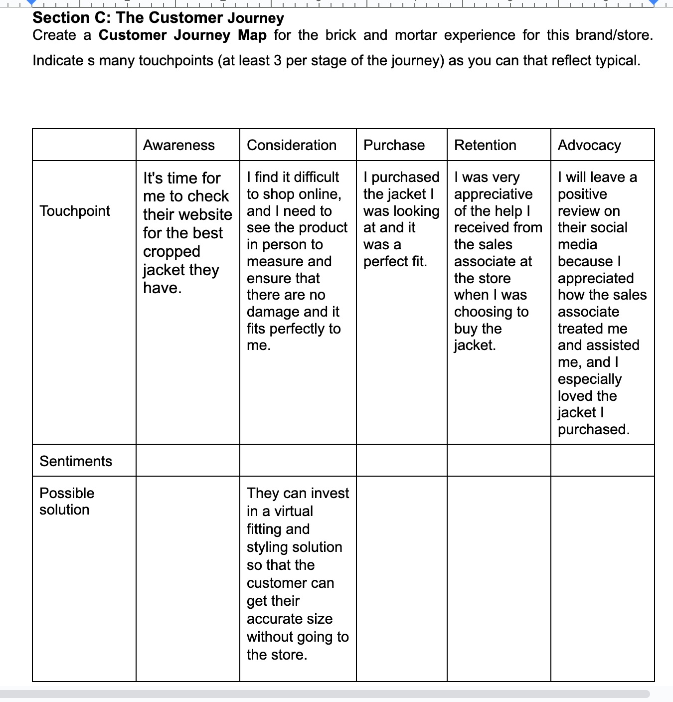 Section C: The Customer Journey Create a Customer Journey Map for the
