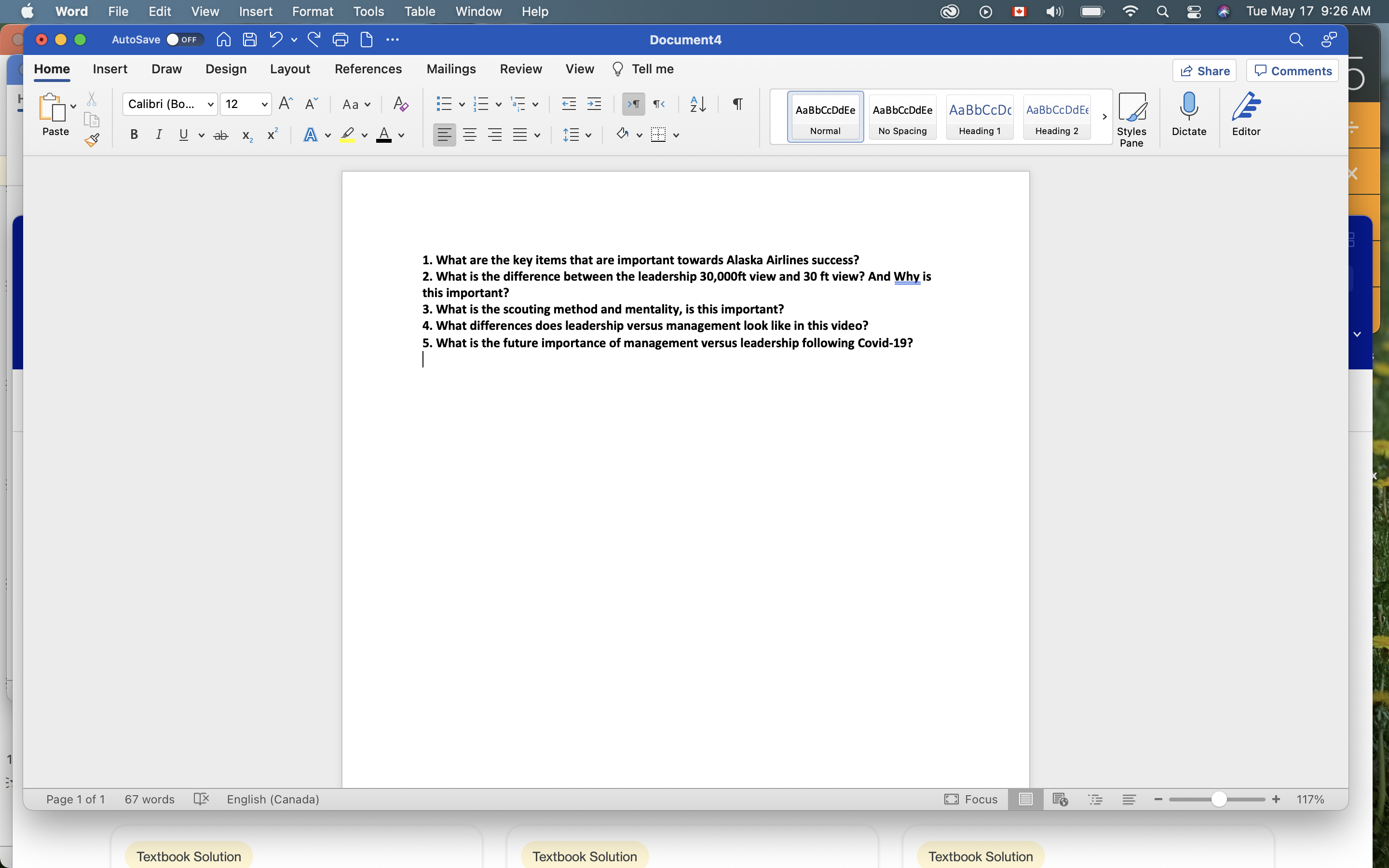 T Word File Edit View Insert Format Tools Table Window Help AutoSave