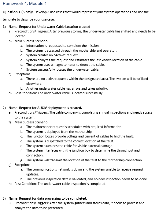Homework 4, Module 4 Question 1 (5 pts): Develop 3 use cases