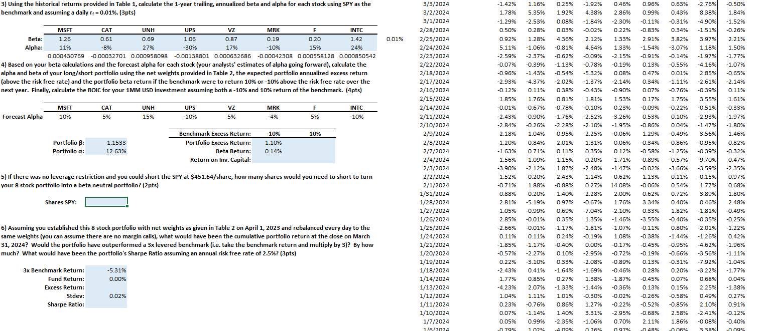 3) Using the historical returns provided in Table 1, calculate the 1-year