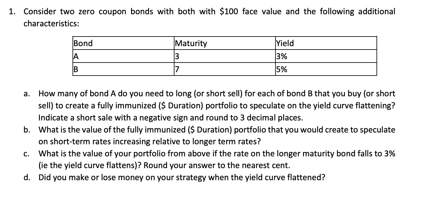 1. Consider two zero coupon bonds with both with $100 face value