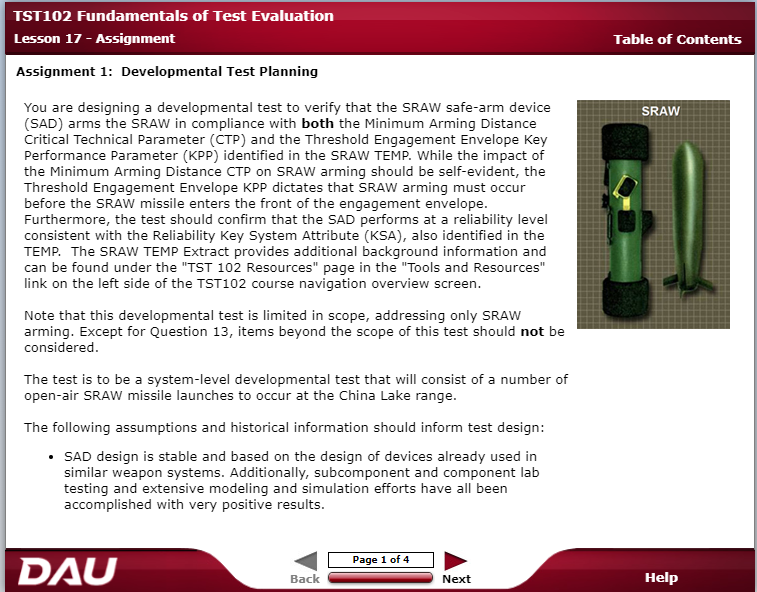 TST102 Fundamentals of Test Evaluation Lesson 17 - Assignment Assignment 1: Developmental