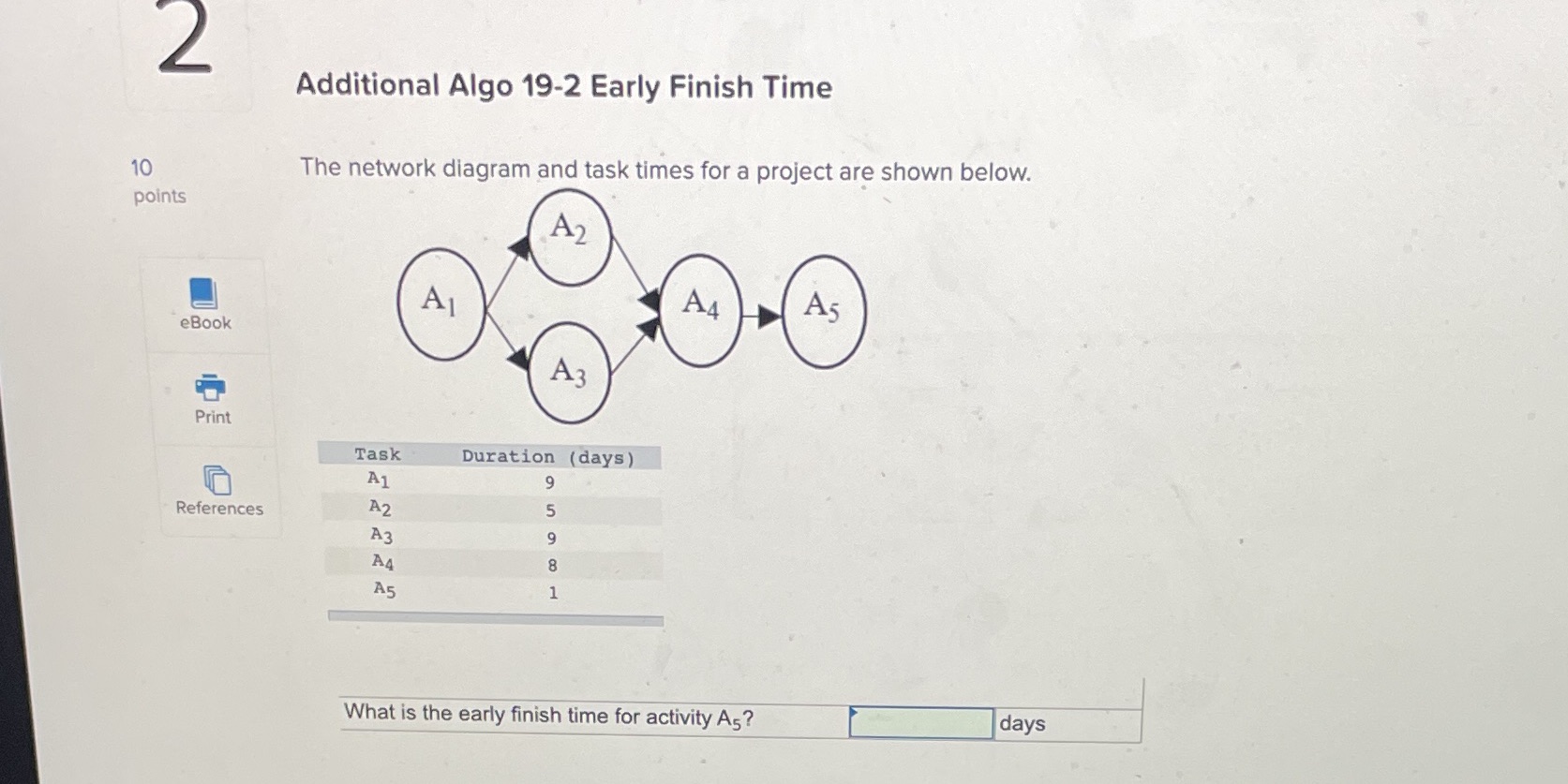 10 2 points Additional Algo 19-2 Early Finish Time The network diagram
