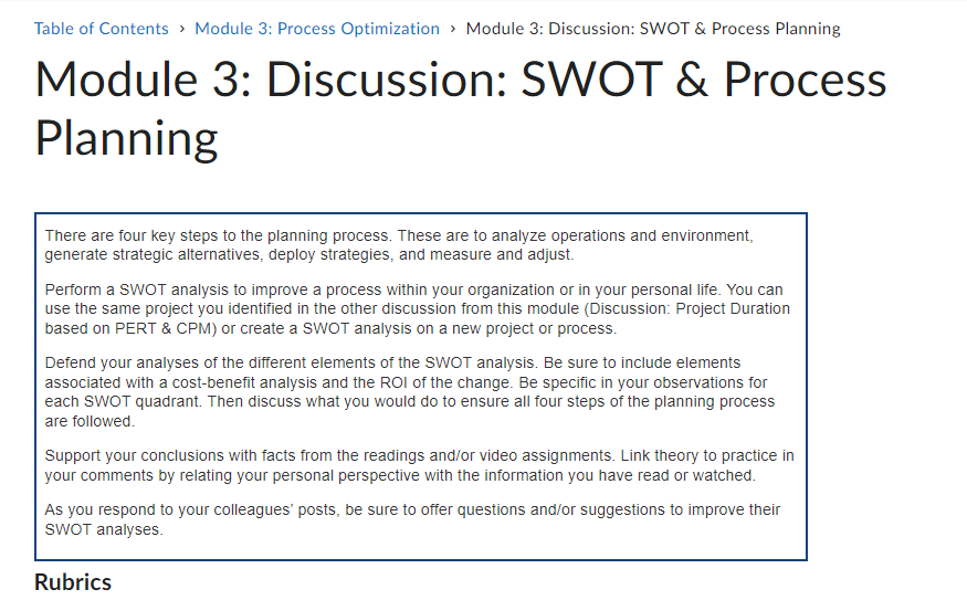 Table of Contents > Module 3: Process Optimization > Module 3: Discussion: