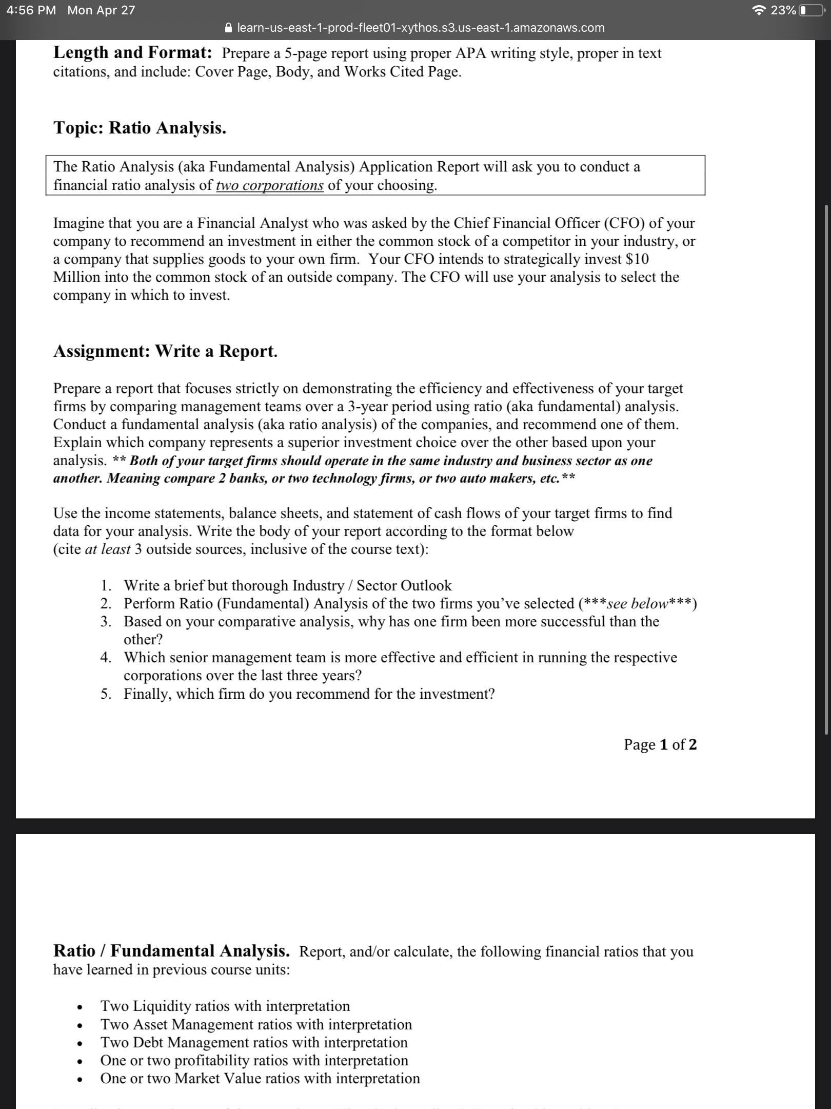 4:56 PM Mon Apr 27 learn-us-east-1-prod-fleet01-xythos.s3.us-east-1.amazonaws.com Length and Format: Prepare a 5-page