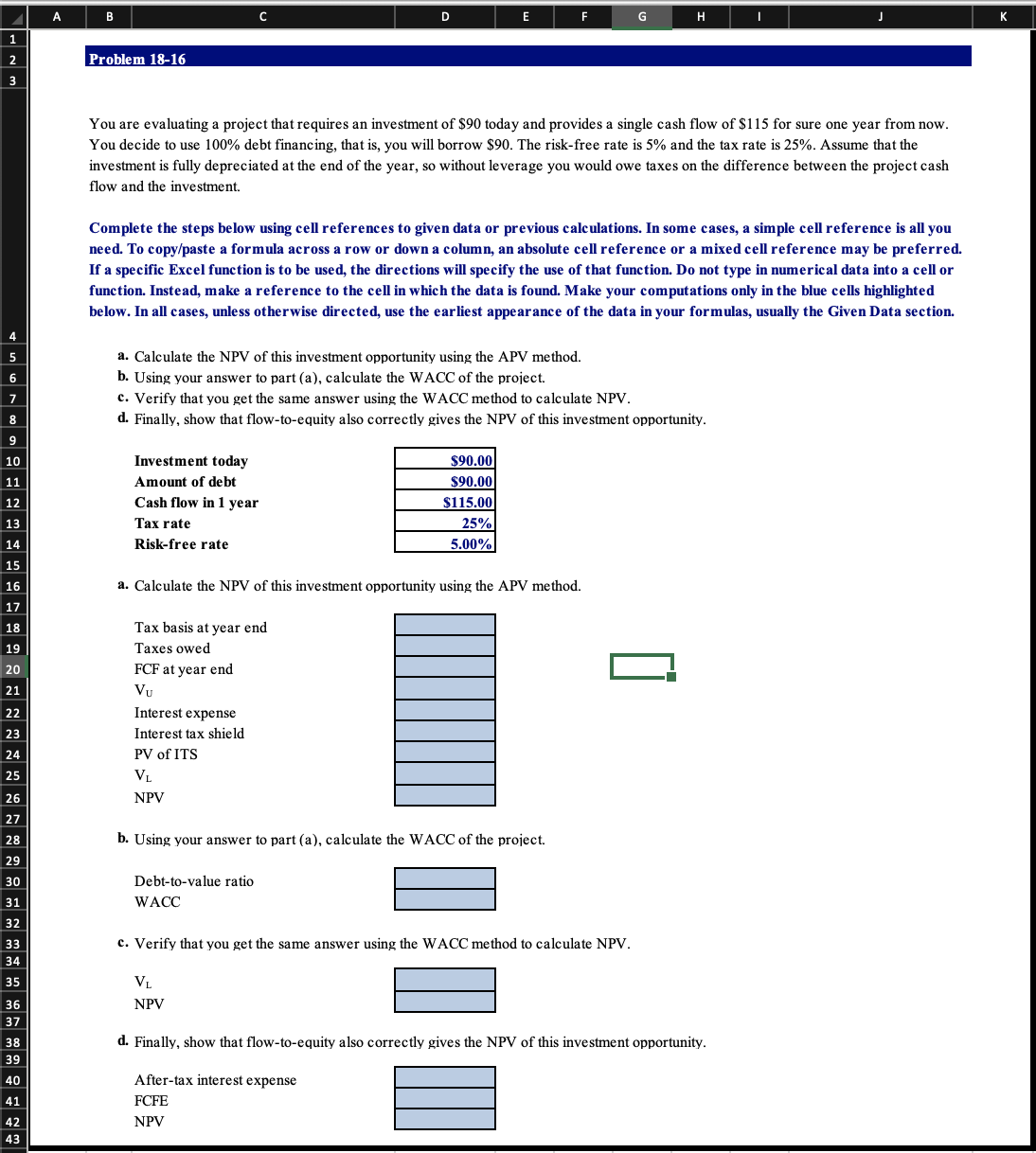 1~23 A B Problem 18-16 C D E F G H J