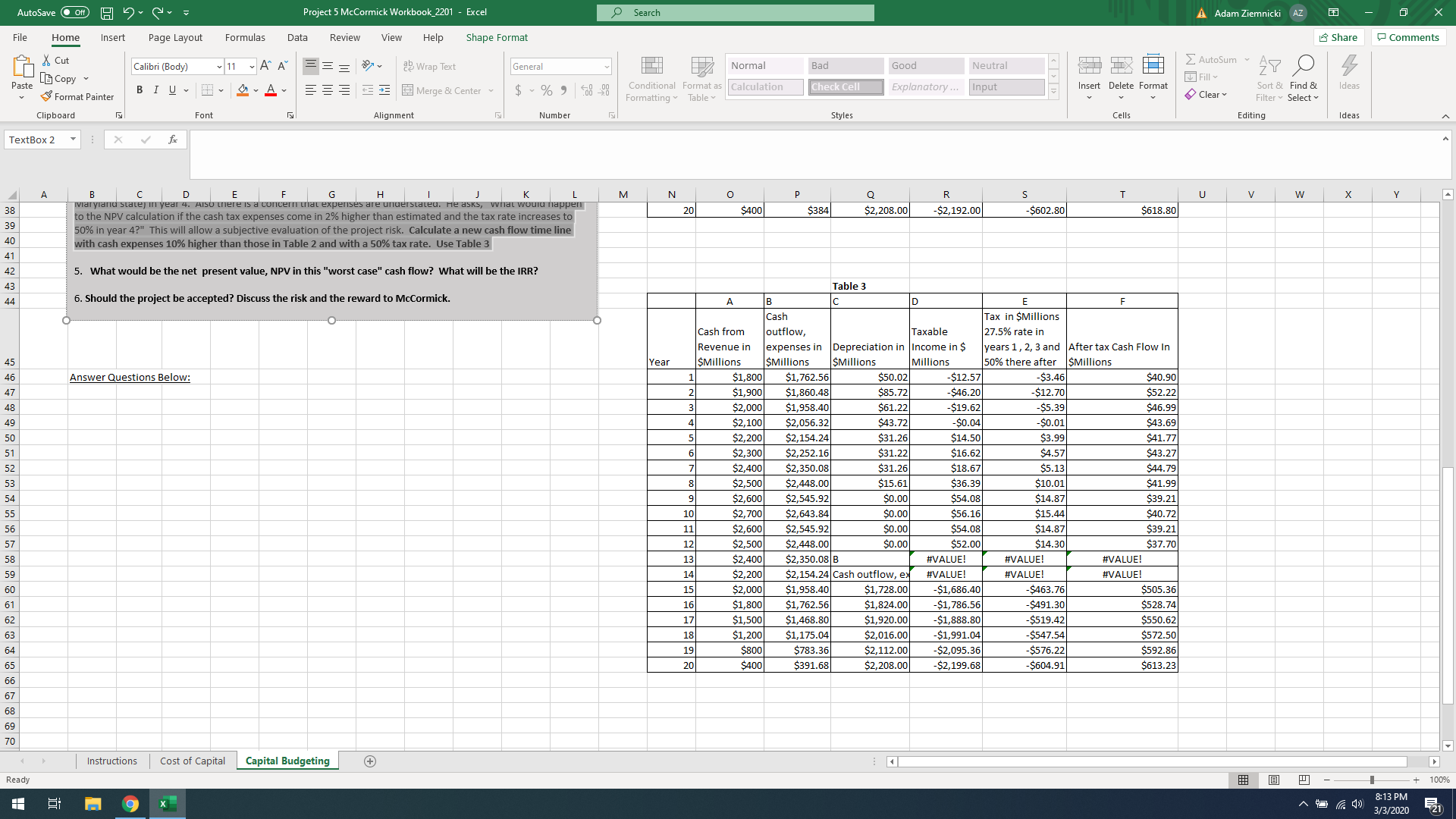 AutoSave Project 5 McCormick Workbook_2201 - Excel Search A Adam Ziemnicki AZ
