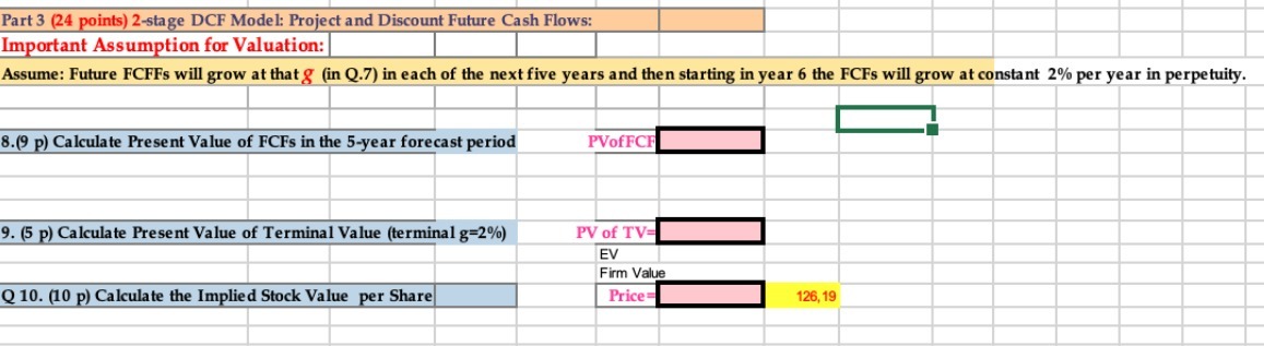 Part 3 (24 points) 2-stage DCF Model: Project and Discount Future Cash